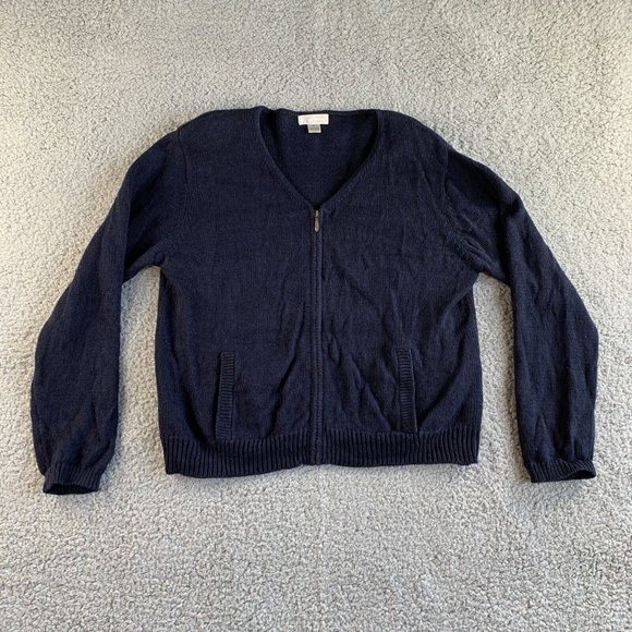 Christopher & Banks Cardigan Sweater Womens Medium Full Zip Pockets V Neck Blue - Picture 1 of 12